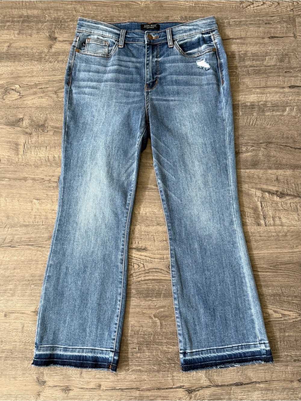Judy Blue Womens Cropped Boot Jeans Size 11/30 High Rise Raw Hem Distressed - Picture 4 of 13